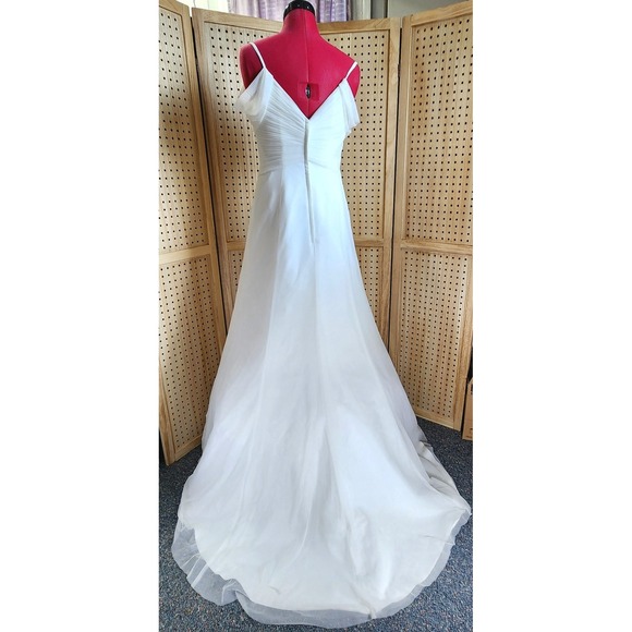 Galina 4 Wedding Dress Tulle A Line Swag Sleeve Classic Gown Strapless Pleated - Picture 6 of 10